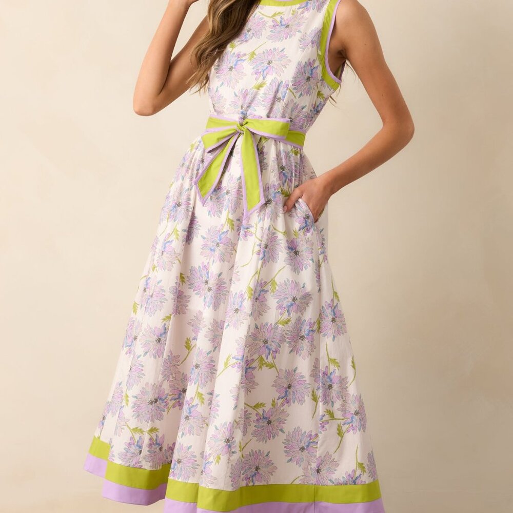 Red Dress All In Due Time Cotton Lavender Floral Maxi Dress Size LL / Lavender